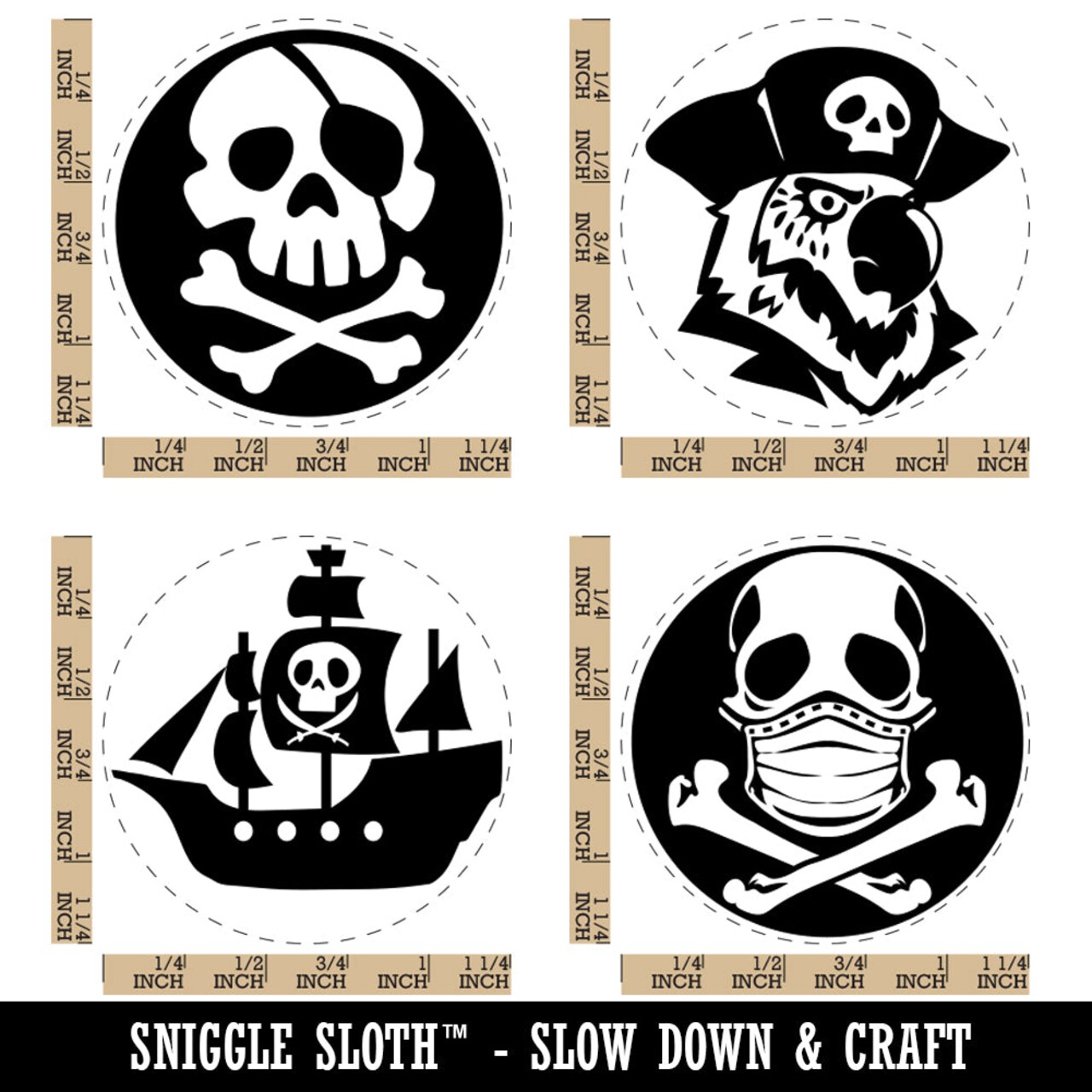 Pirate Parrot Ship Jolly Roger Skull Crossbones Rubber Stamp Set for Stamping Crafting Planners